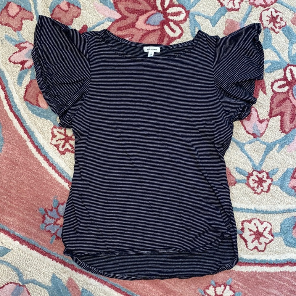 Max Studio Flutter Sleeve Blouse Black Stripe size small